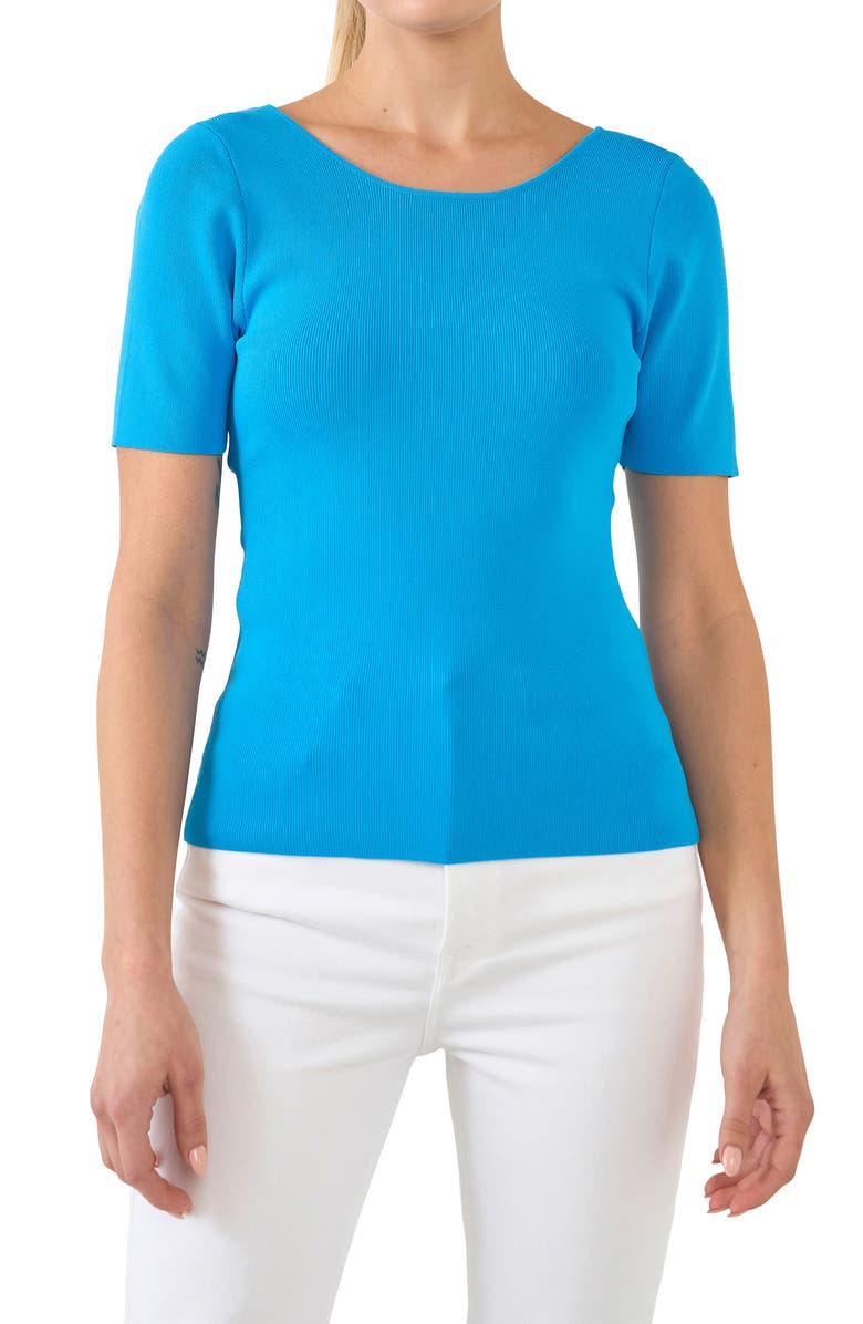 English Factory Twist Cutout Back Top, Alternate, color, Sky Blue