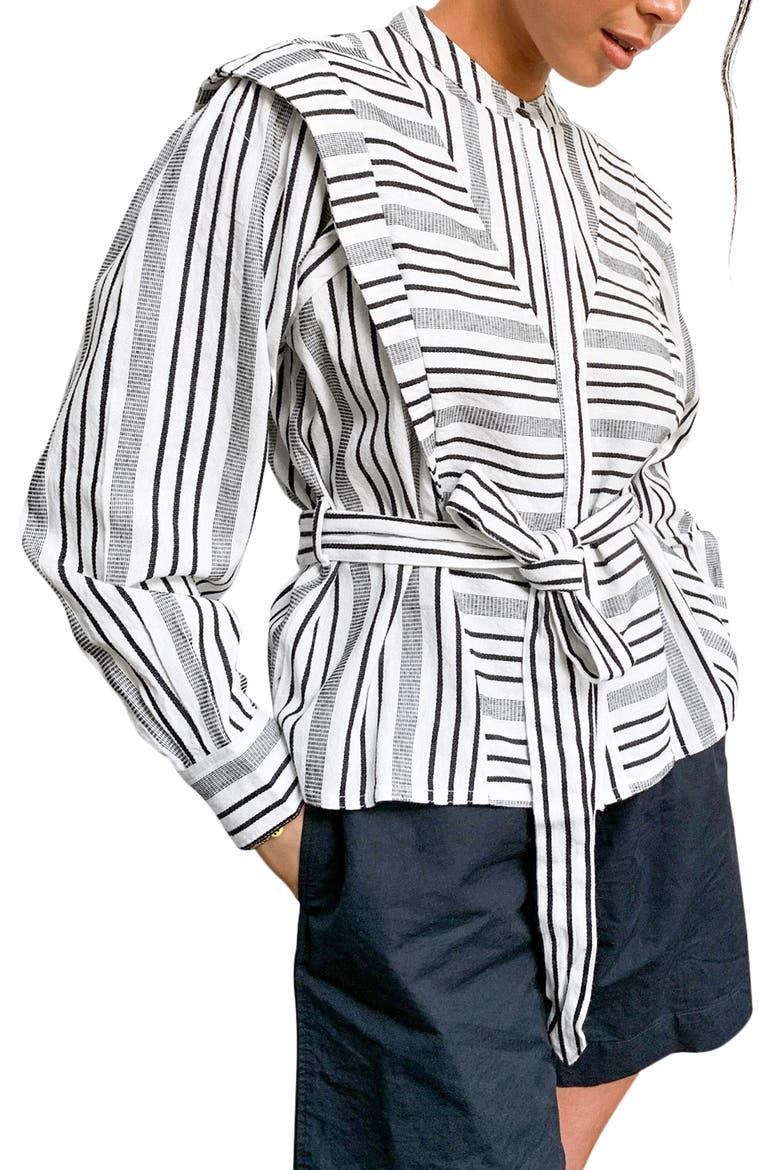 La Mono Stripe Long Sleeve Cotton Shirt, Main, color, BLACK