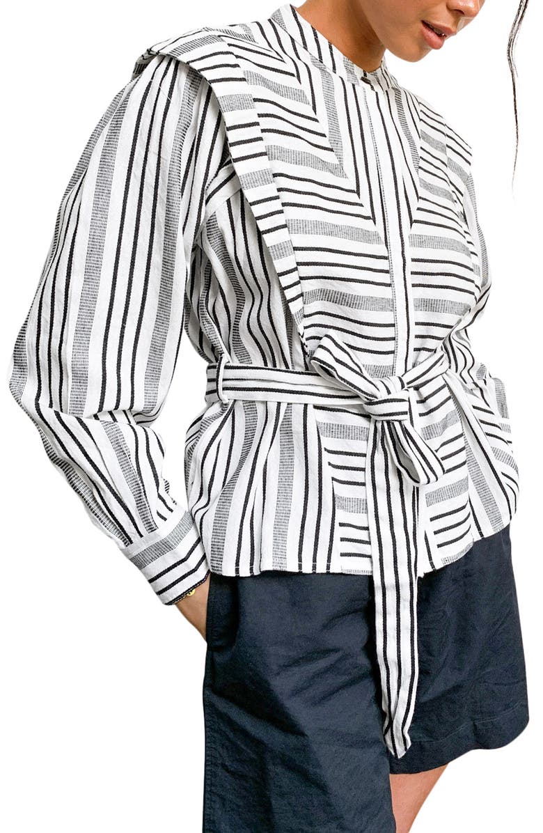 Topshop La Mono Stripe Long Sleeve Cotton Shirt, Main, color, 