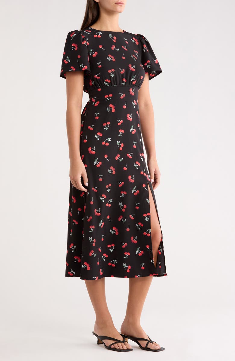 SUGARLIPS Dusk Bloom Floral Midi Dress, Alternate, color, Black-Red