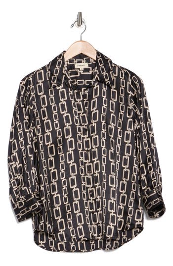 L Agence L'agence Dani Silk Top In Black Multi Geo Chain