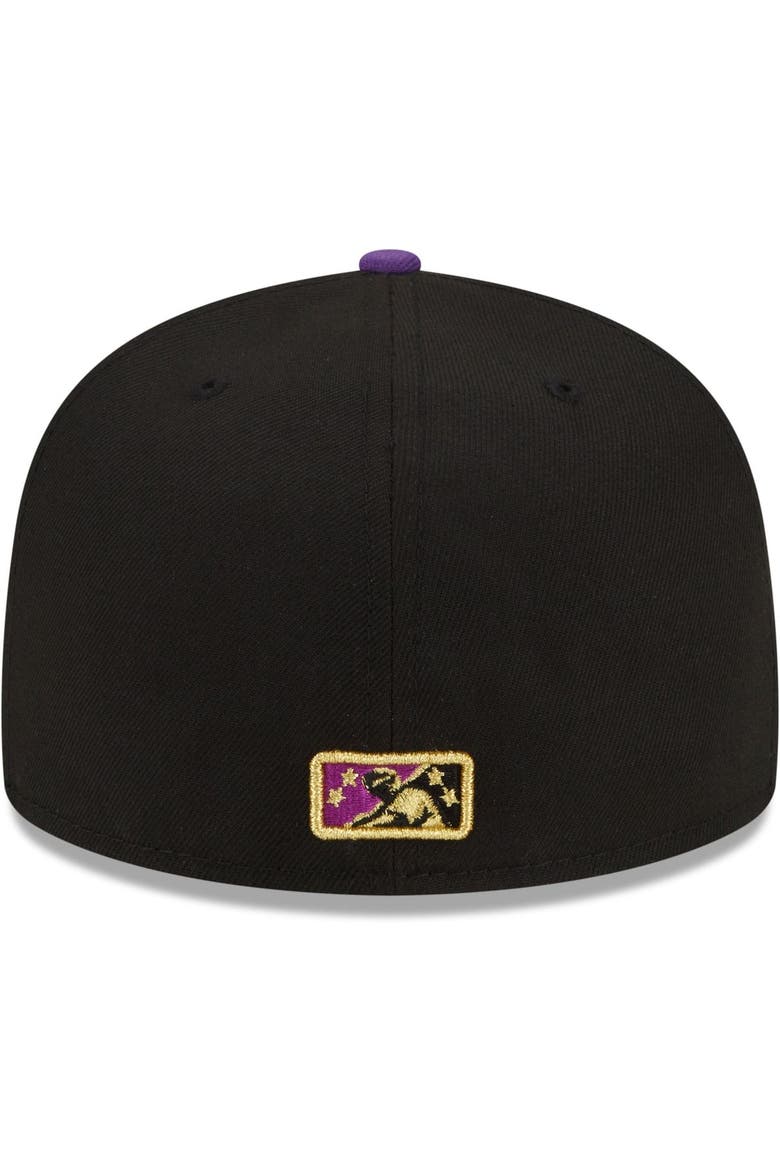 Men's New Era Black/Purple Fresno Grizzlies Tacos Theme Night 59FIFTY Fitted Hat, Alternate, color, Black