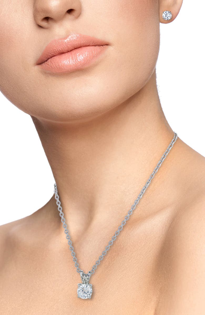CZ by Kenneth Jay Lane Round Cubic Zirconia Solitaire Pendant Necklace & Stud Earrings Set, Alternate, color, Silver
