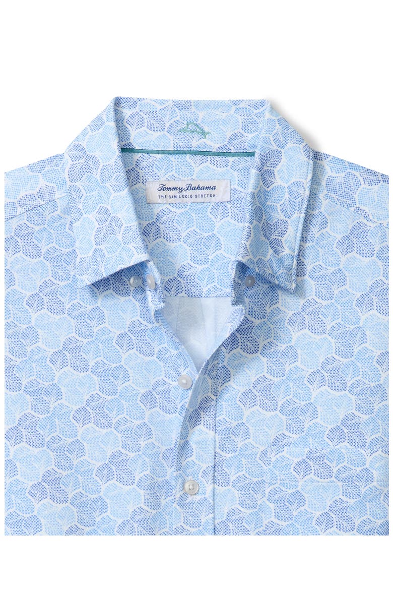 San Lucio Tri Leaf Geo Print IslandZone® Short Sleeve Button-Up Shirt, Alternate, color, TURKISH SEA