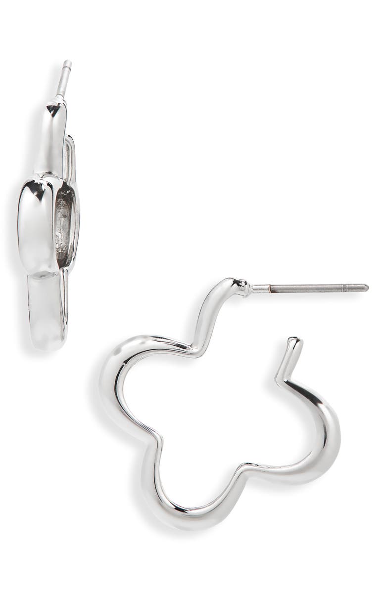 Panacea Clover Hoop Earrings, Main, color, Silver