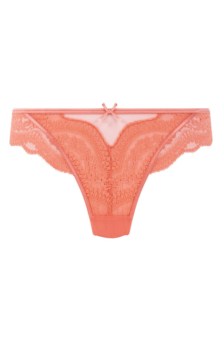 Hunkemöller Robijin Embroidered Mesh Thong, Alternate, color, Lantana