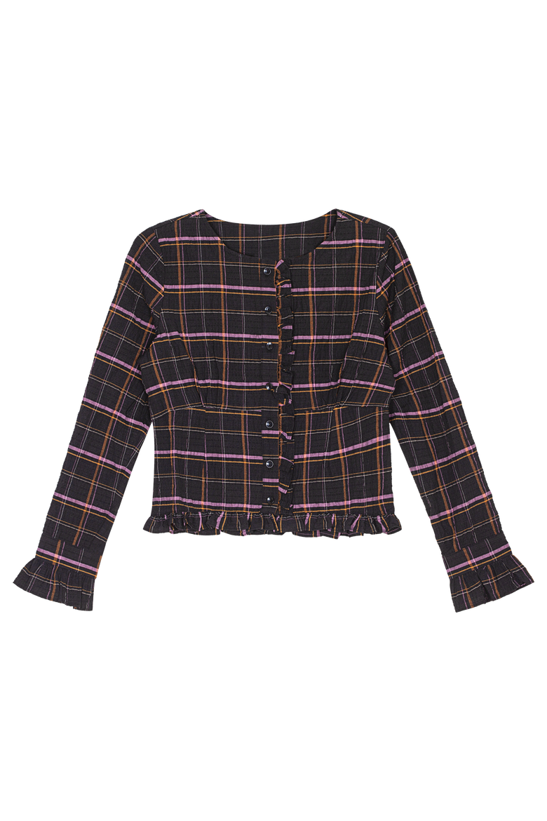 Amelia Ruffle Detail Button Down Top, Main, color, Viv Plaid