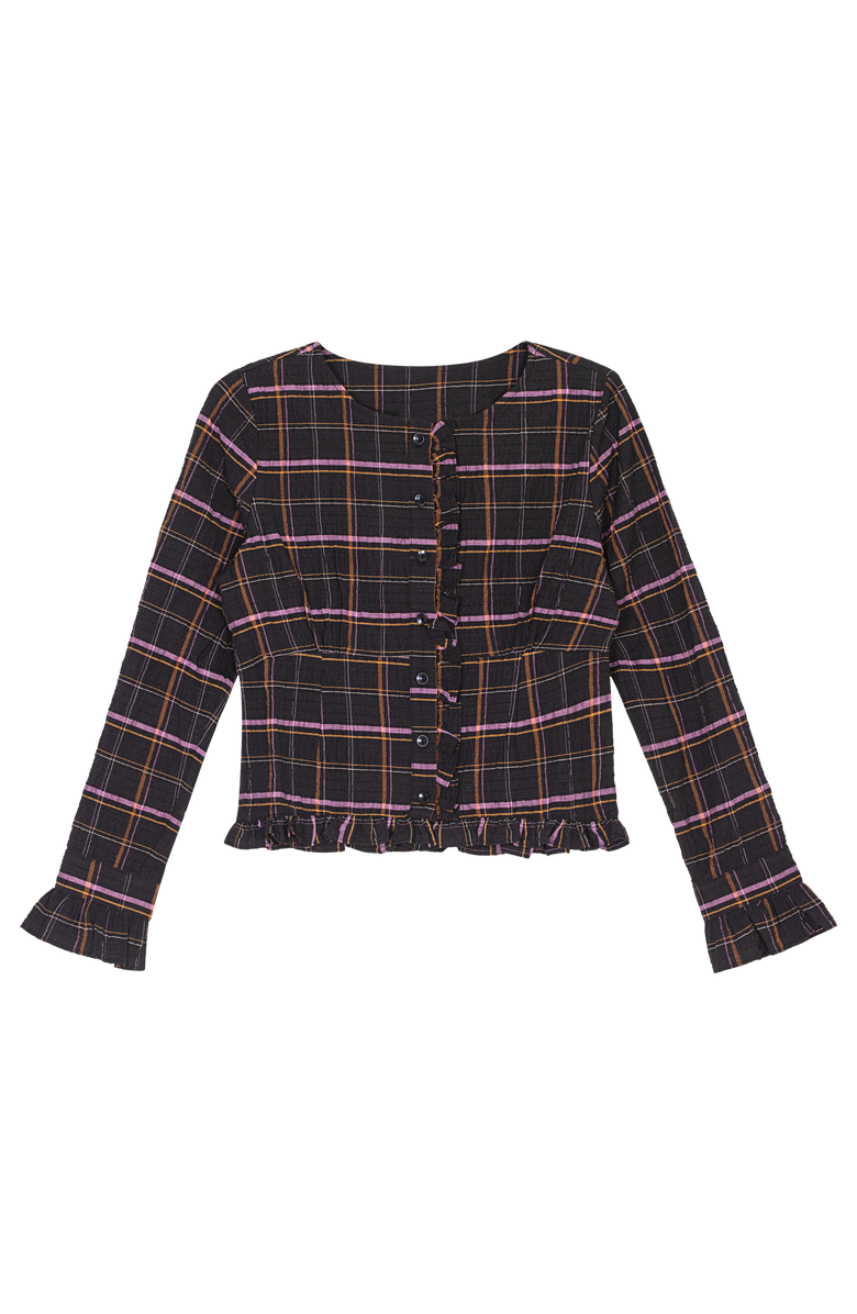 Untitled in Motion Amelia Ruffle Detail Button Down Top, Main, color, Viv Plaid