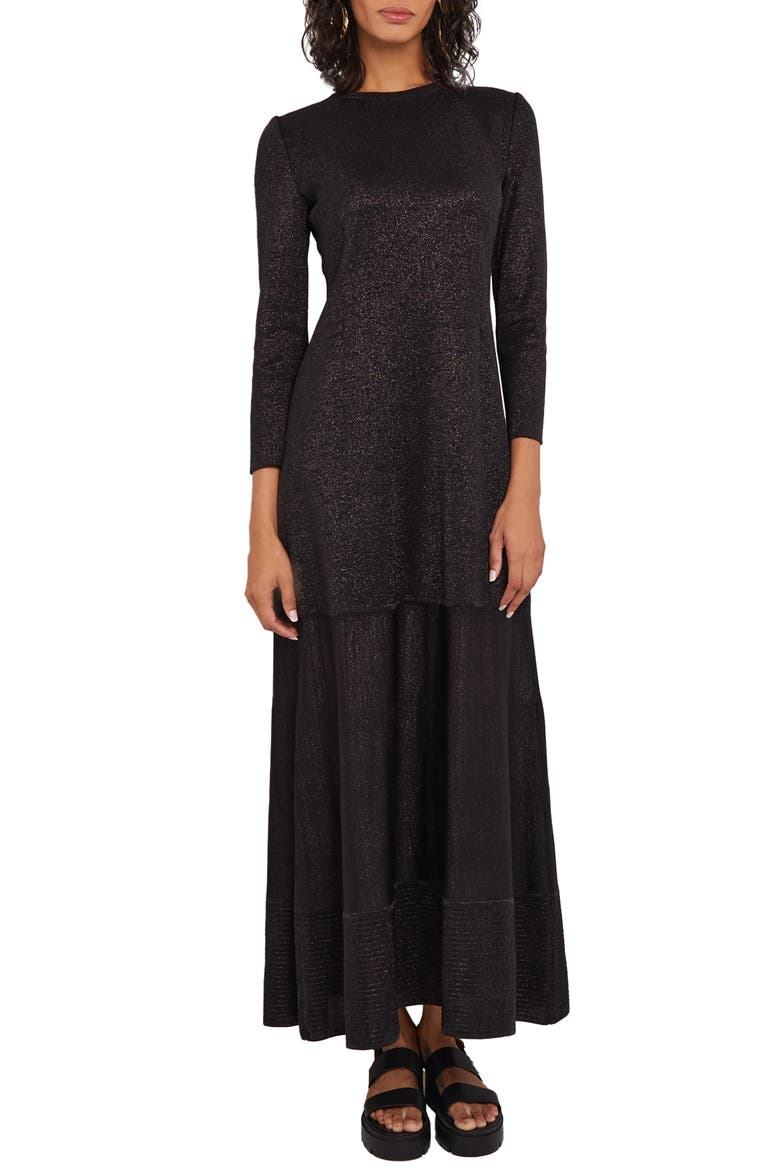 Shimmer Long Sleeve Knit Dress, Main, color, BLACK