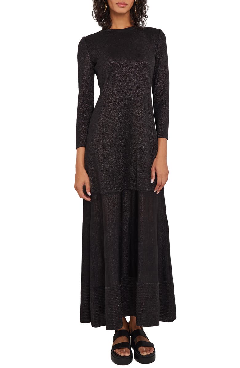 Misook Shimmer Long Sleeve Knit Dress, Main, color, Black