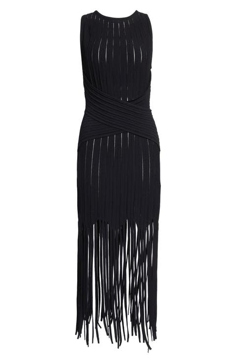 Fringed Pointelle Rib Sweater Dress