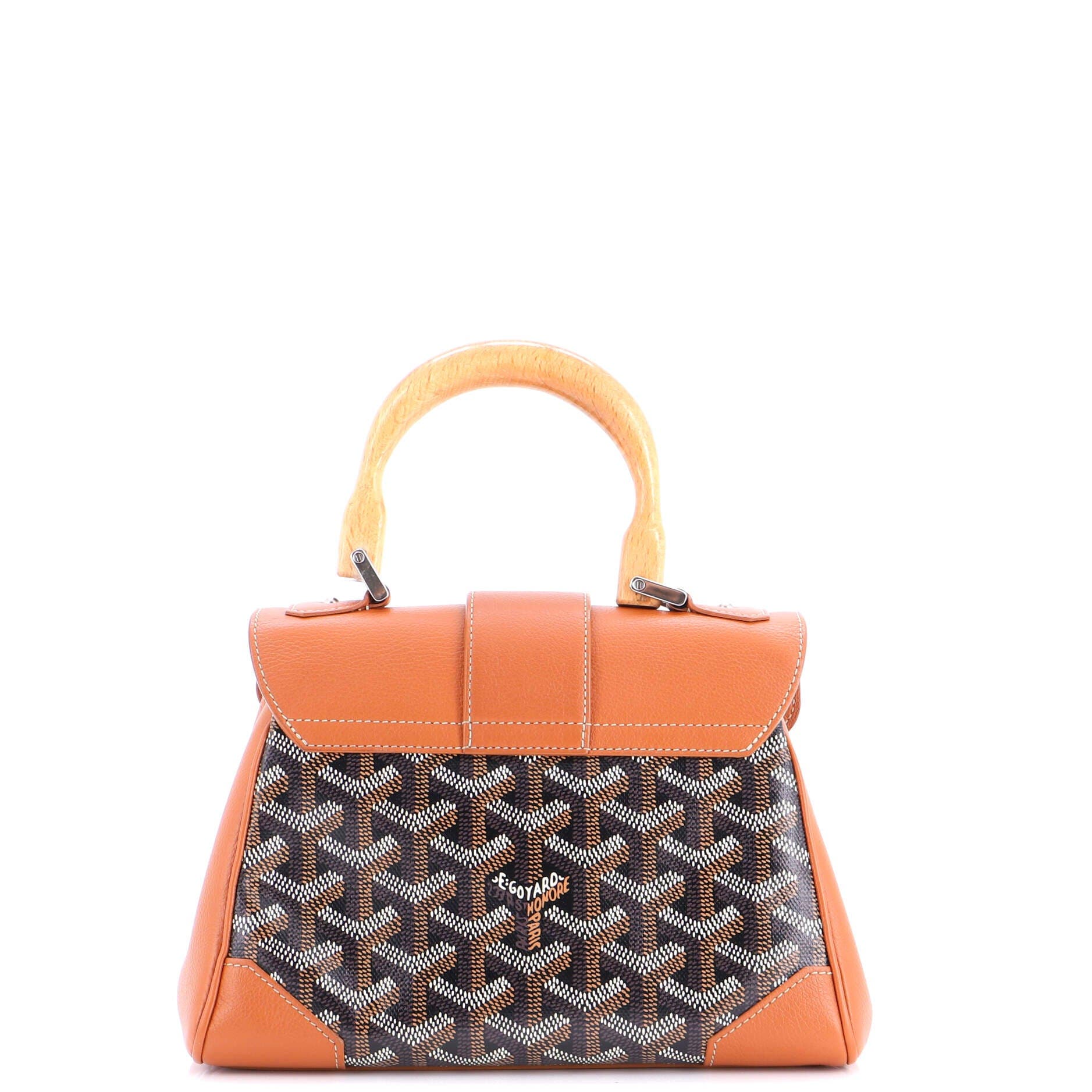 Pre-Owned Goyard Saigon Top Handle Bag Coated Canvas with Leather Mini, Alternate, color, Brown