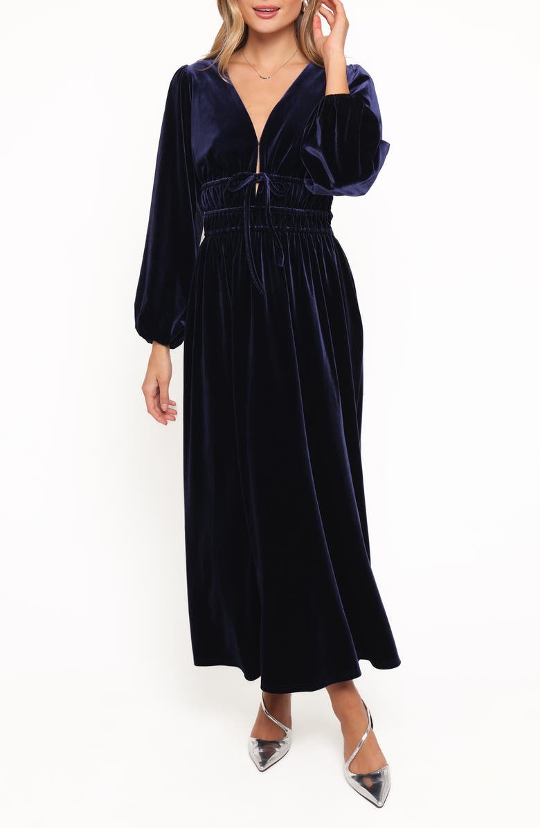 Petal & Pup Cece Long Sleeve Velvet Maxi Dress, Main, color, Midnight Blue