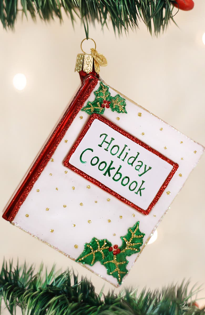 Old World Christmas Christmas Cookbook Glass Ornament, Alternate, color, White/Green