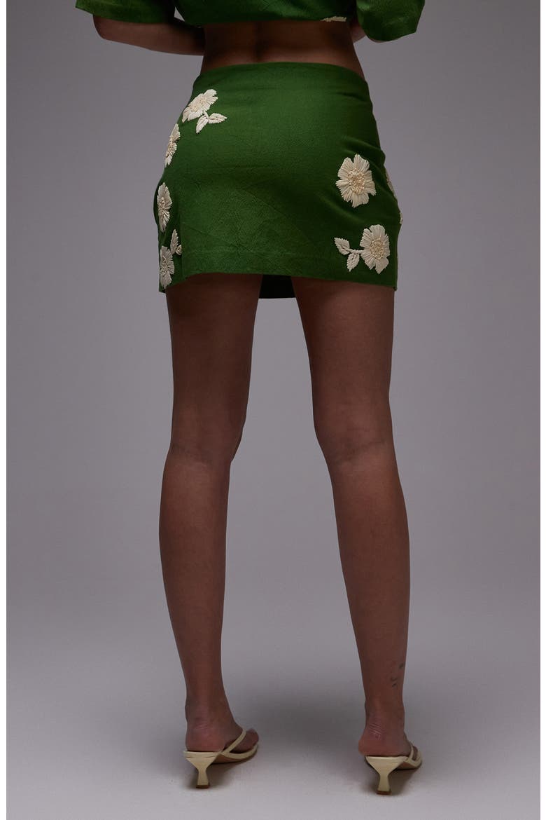 Pelmet Raffia Flowers Miniskirt, Alternate, color, MEDIUM GREEN