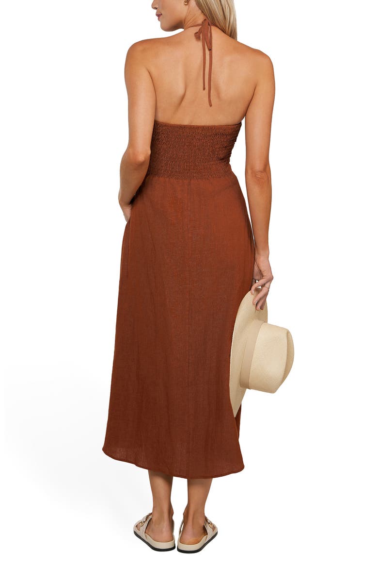 Leila Midi Halter Dress, Alternate, color, RUST