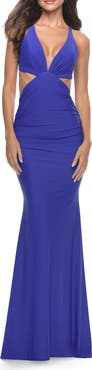 La Femme Prom Dress with Cut Out Sides and Low Open Back
