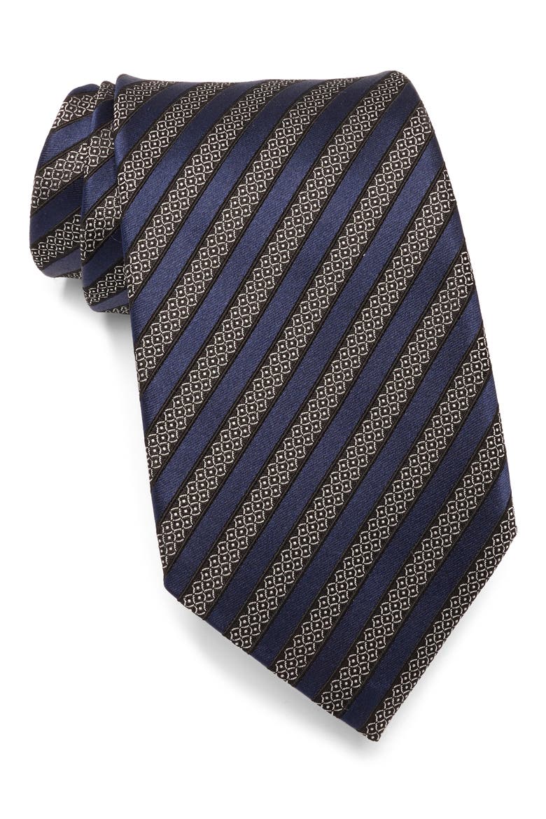 Stripe Silk & Cotton Tie, Main, color, NVY STRP