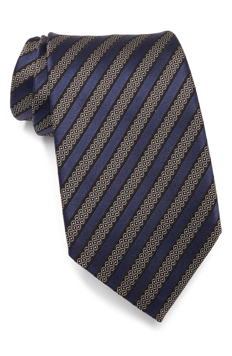 ZEGNA TIES Stripe Silk & Cotton Tie, Main, color, Nvy Strp
