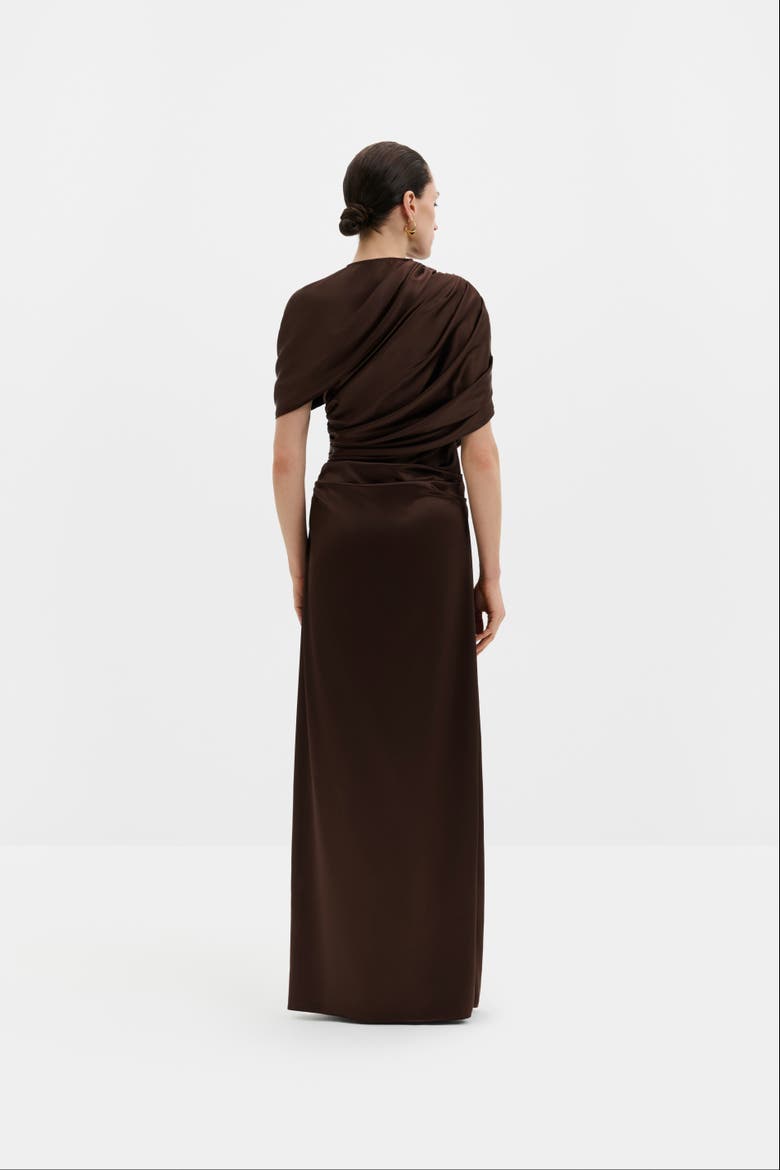 Cassia Draped Fitted Maxi Dress, Alternate, color, Dark Brown