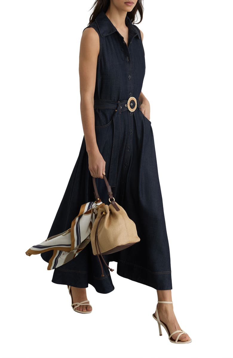 Reiss Remi Sleeveless Denim Shirtdress, Alternate, color, Indigo Blue