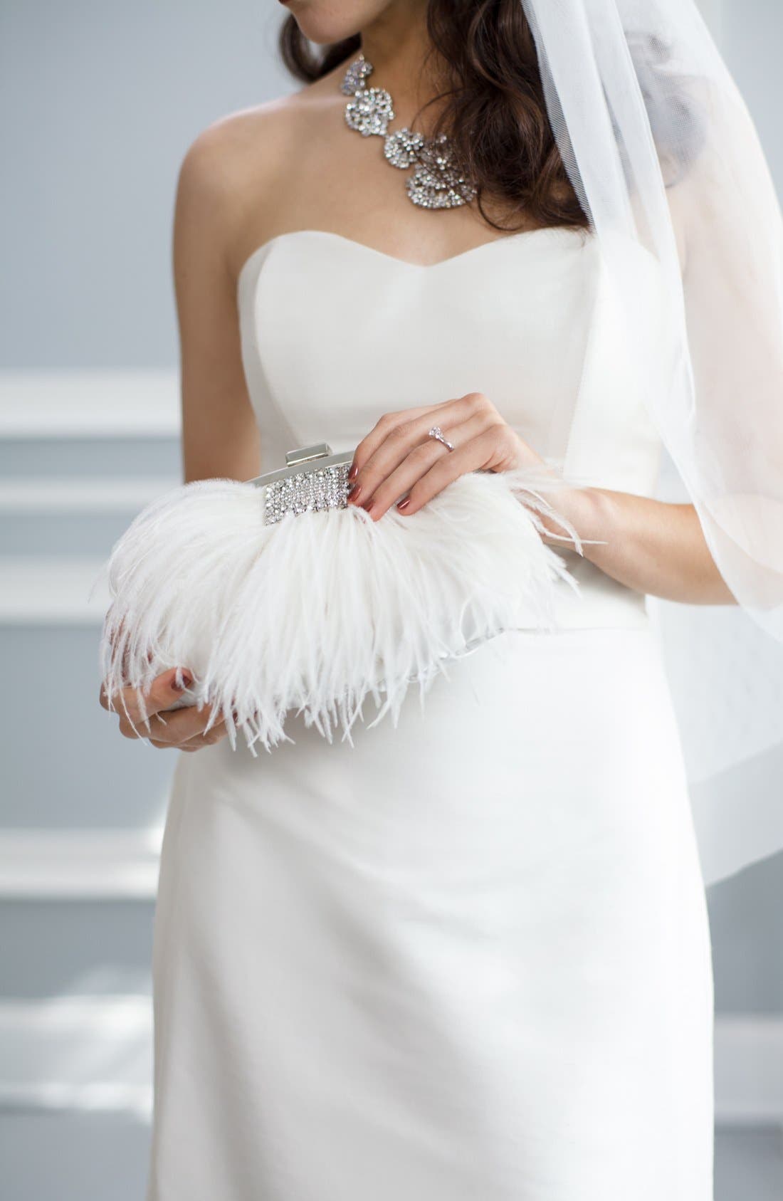 Feather Clutch, Alternate, color, IVORY
