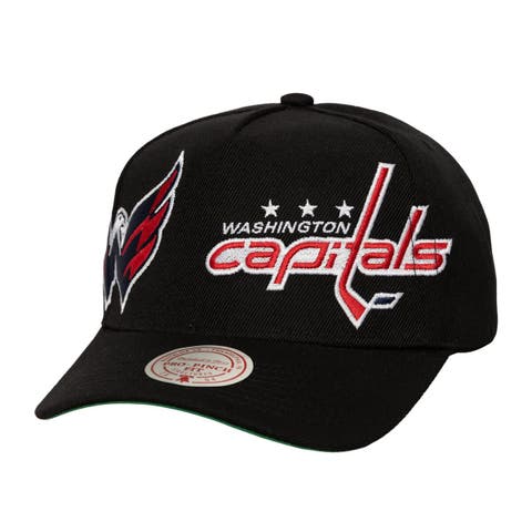 Men's Mitchell & Ness  Black Washington Capitals Busted Logo Wordmark Wrap-Around Pro Pinch Adjustable Hat