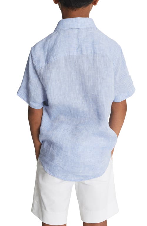 Reiss Kids' Holiday Jr. Short Sleeve Linen Button-up Shirt In Blue