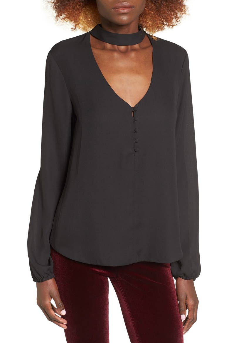 Sweet Symphony V-Neck Blouse, Main, color, BLACK