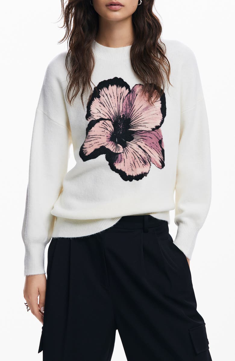 Desigual Playful Poppy Intarsia Sweater, Main, color, 