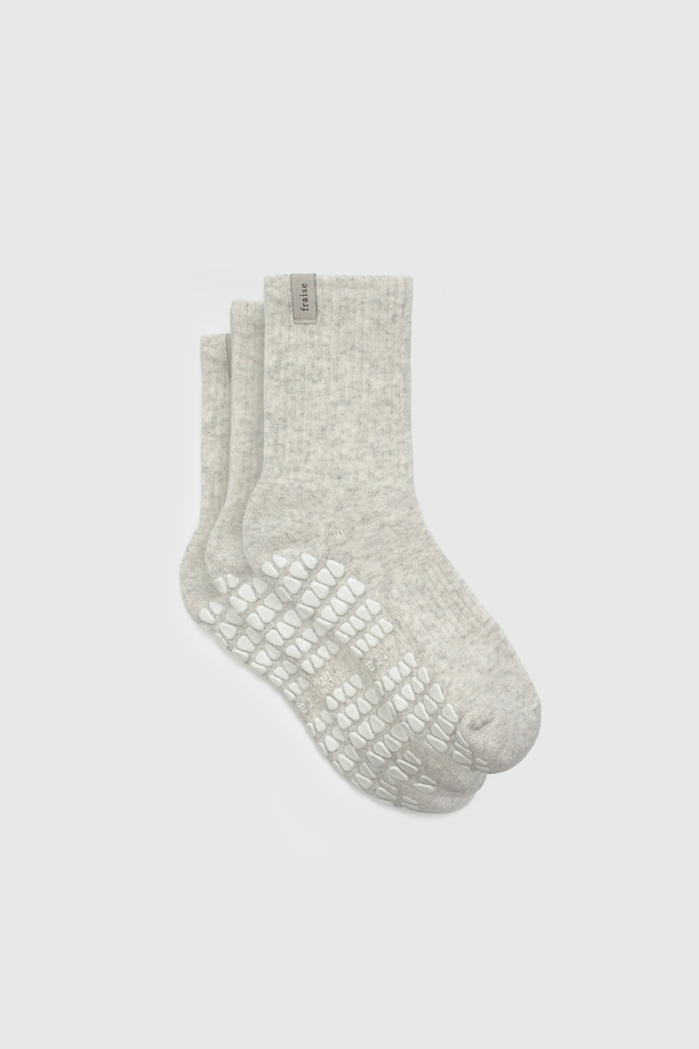 Heather Oat Grip Sock Trio, Main, color, Heather Oat