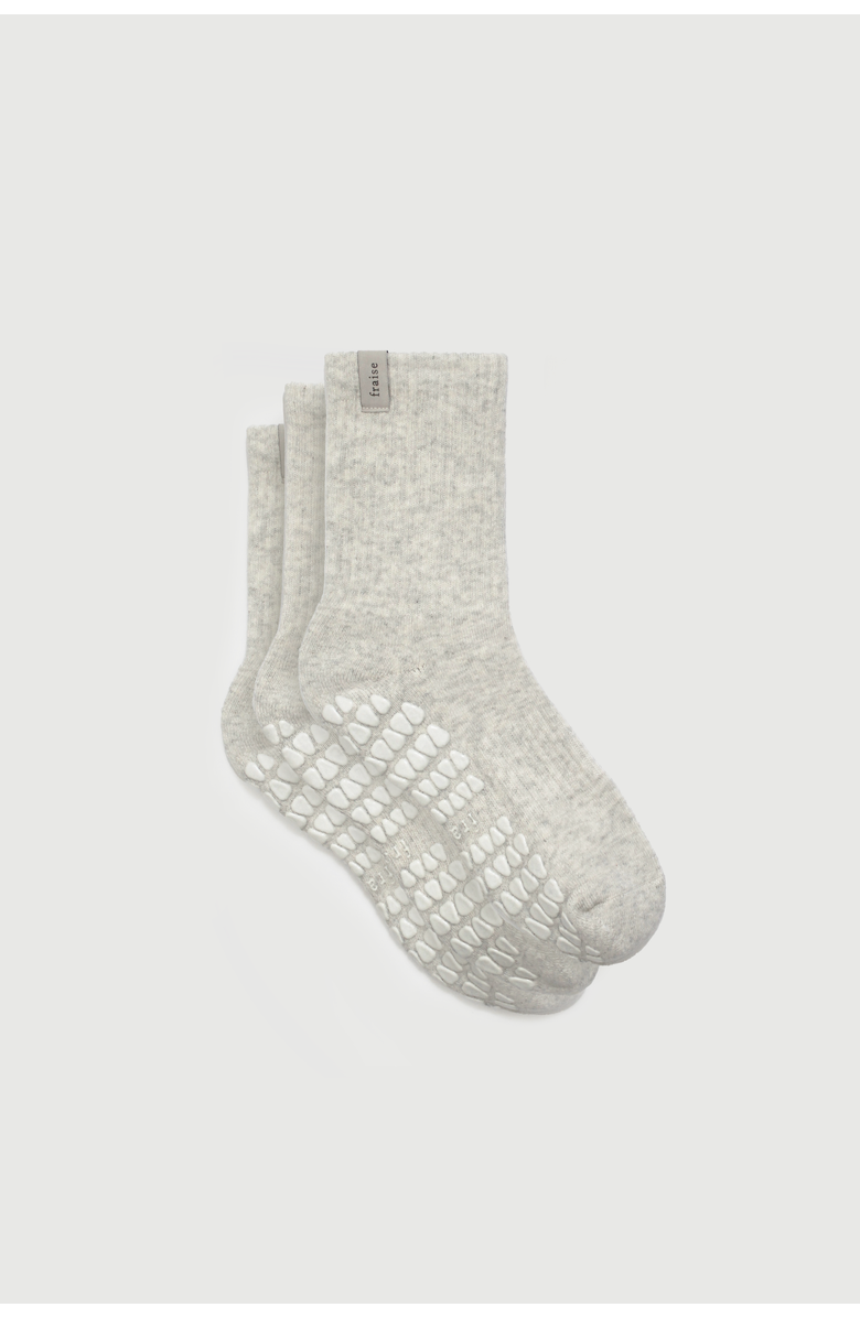 Fraise Heather Oat Grip Sock Trio, Main, color, Heather Oat