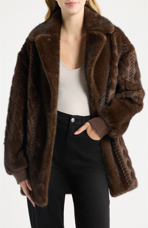 Lola Cable Detail Faux Fur Coat