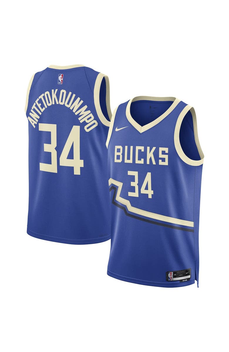 Nike Unisex Nike Giannis Antetokounmpo Royal Milwaukee Bucks 2024/25 Swingman Player Jersey - City Edition, Alternate, color, 
