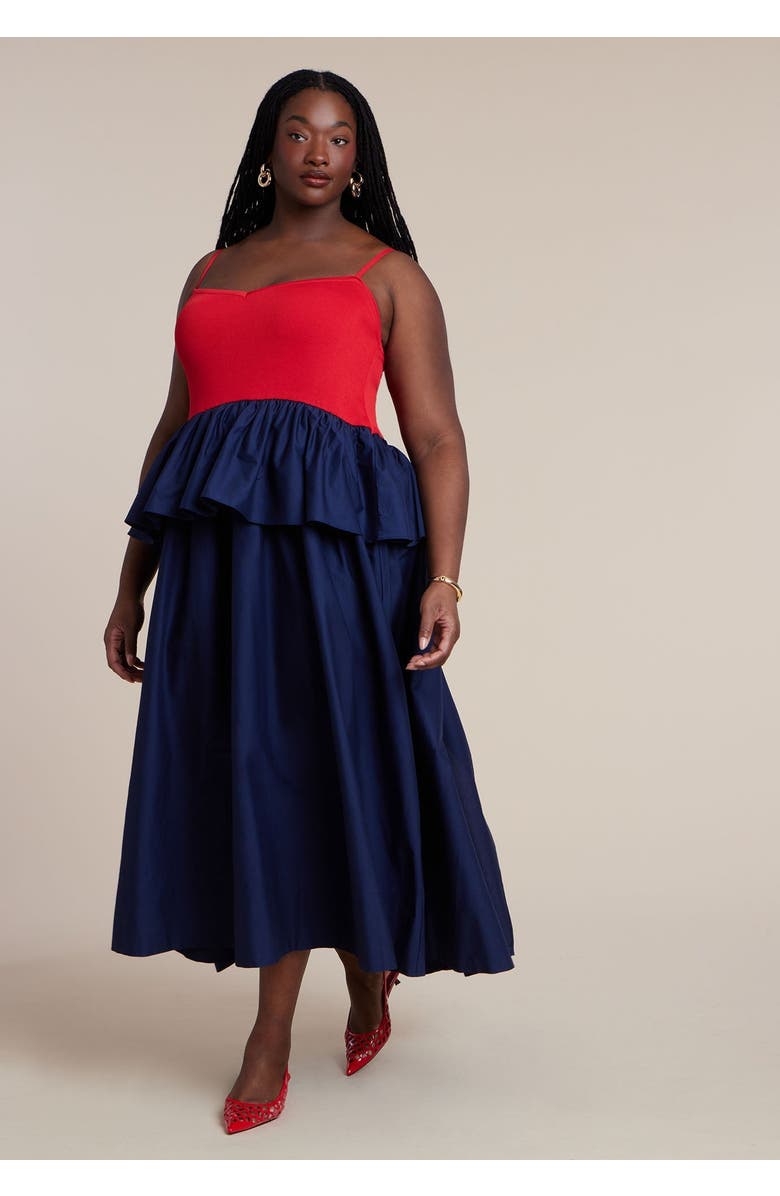 ELOQUII Peplum Detail Colorblocked Dress, Main, color, Goji Pageant Blue