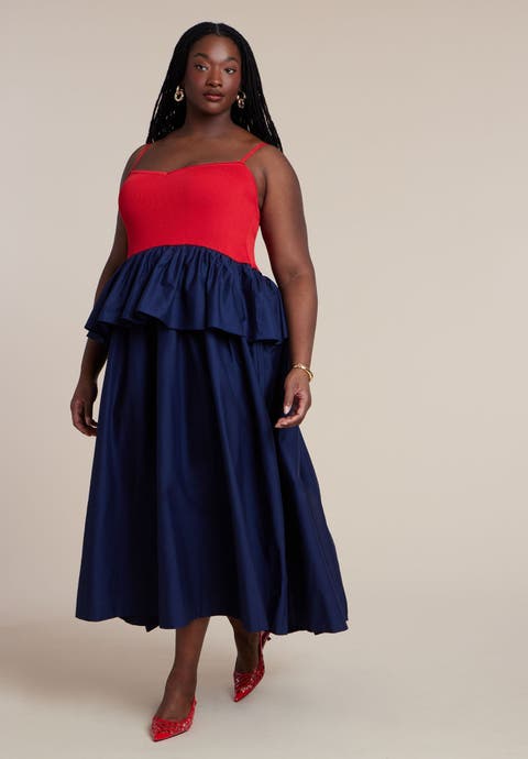 Peplum Detail Colorblocked Dress (Plus)