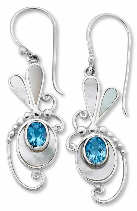SAMUEL B. Blue Topaz & Mother-of-Pearl Dragonfly Drop Earrings