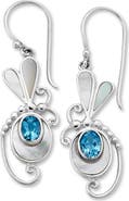 SAMUEL B. Blue Topaz & Mother-of-Pearl Dragonfly Drop Earrings