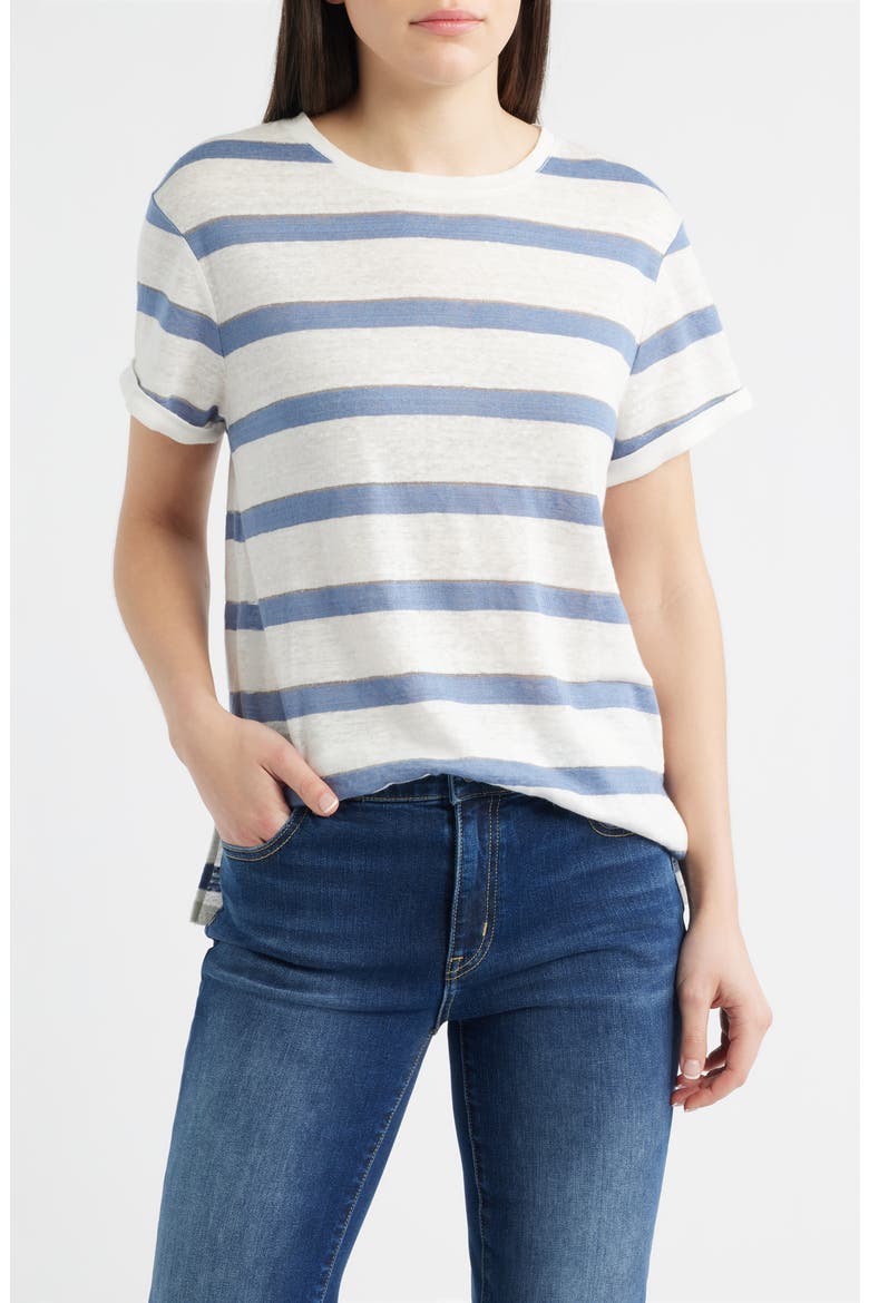 Kendall Stripe Linen T-Shirt, Main, color, BLUE/ IVORY