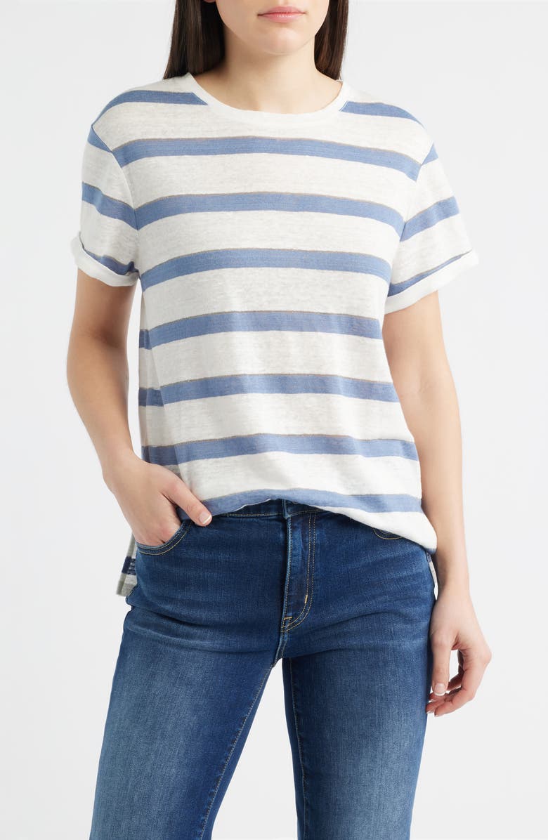KOBI HALPERIN Kendall Stripe Linen T-Shirt, Main, color, Blue/ Ivory
