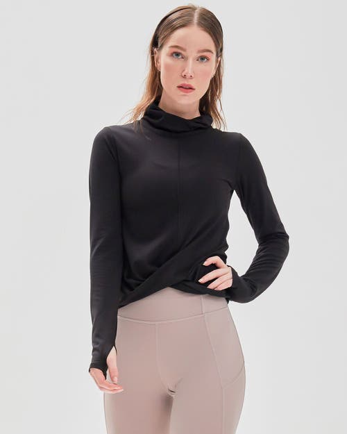Rebody Active Cowl Neck Long Sleeve Top In Cozy Black