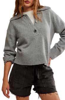 Free People Trading Up Cotton Blend Polo Sweater