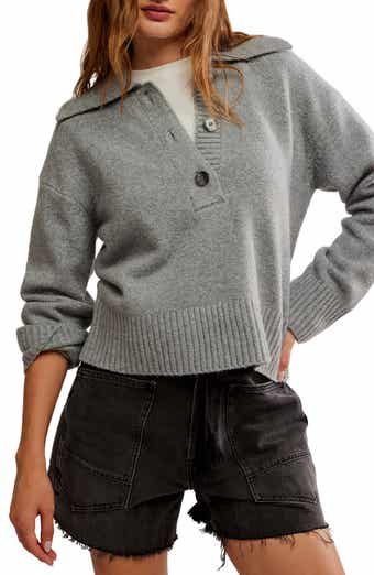 Free People Trading Up Cotton Blend Polo Sweater