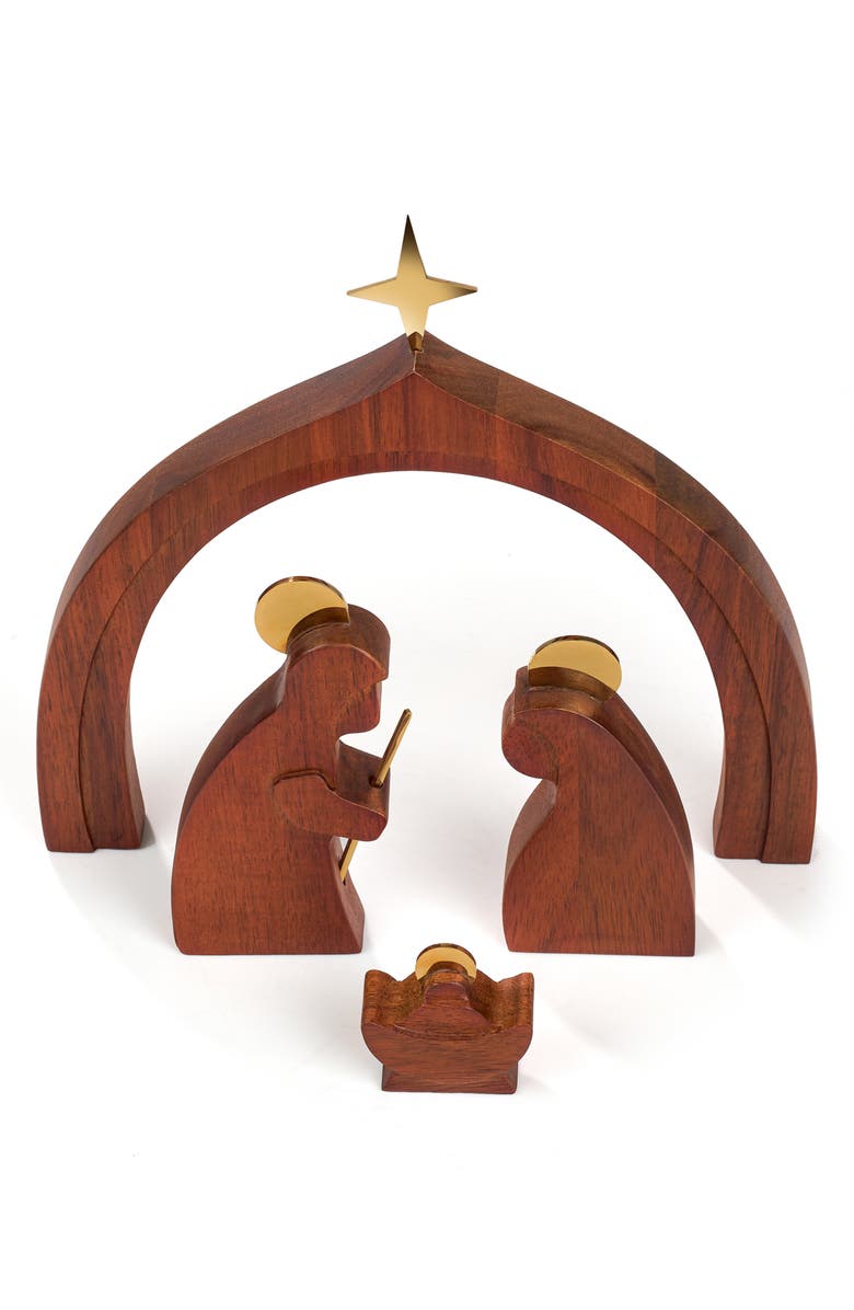 Nambé Wood 4-Piece Holy Family Nativity Scene, Alternate, color, Brown