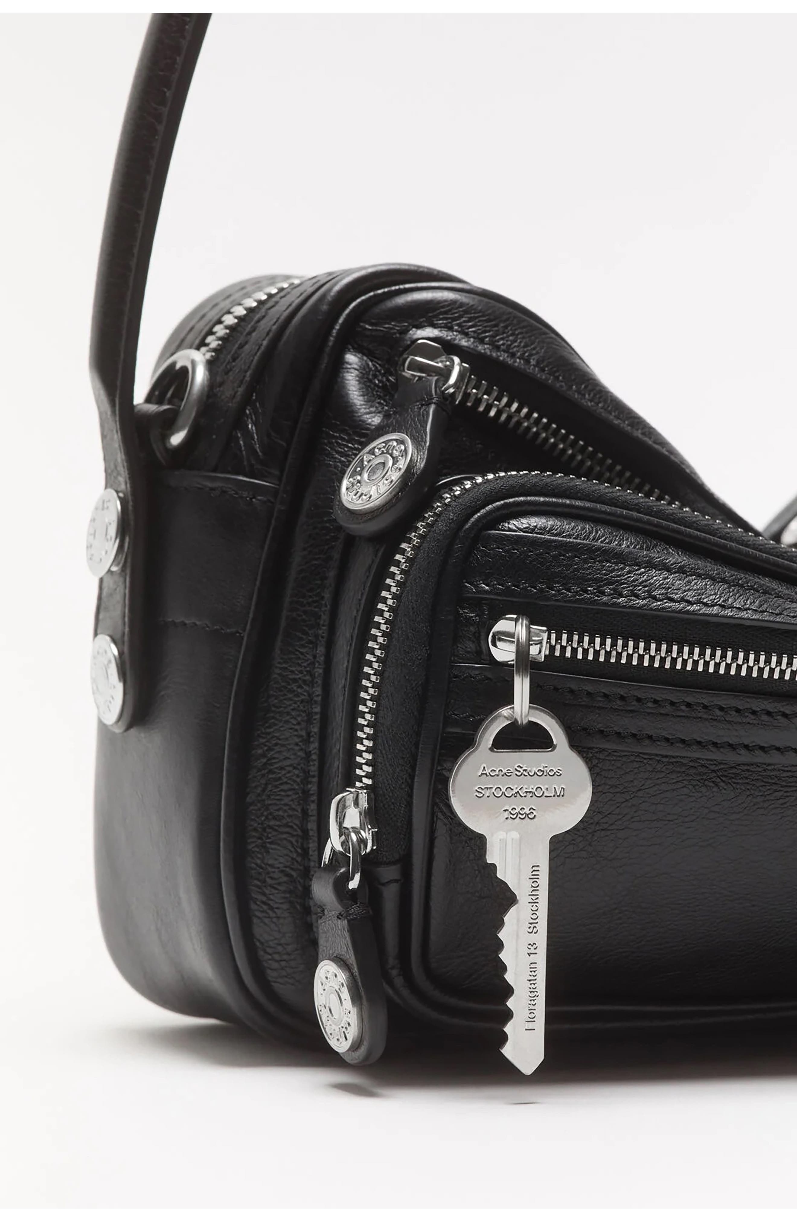 Acne Studios Small Camero Leather Shoulder Bag, Alternate, color, Black