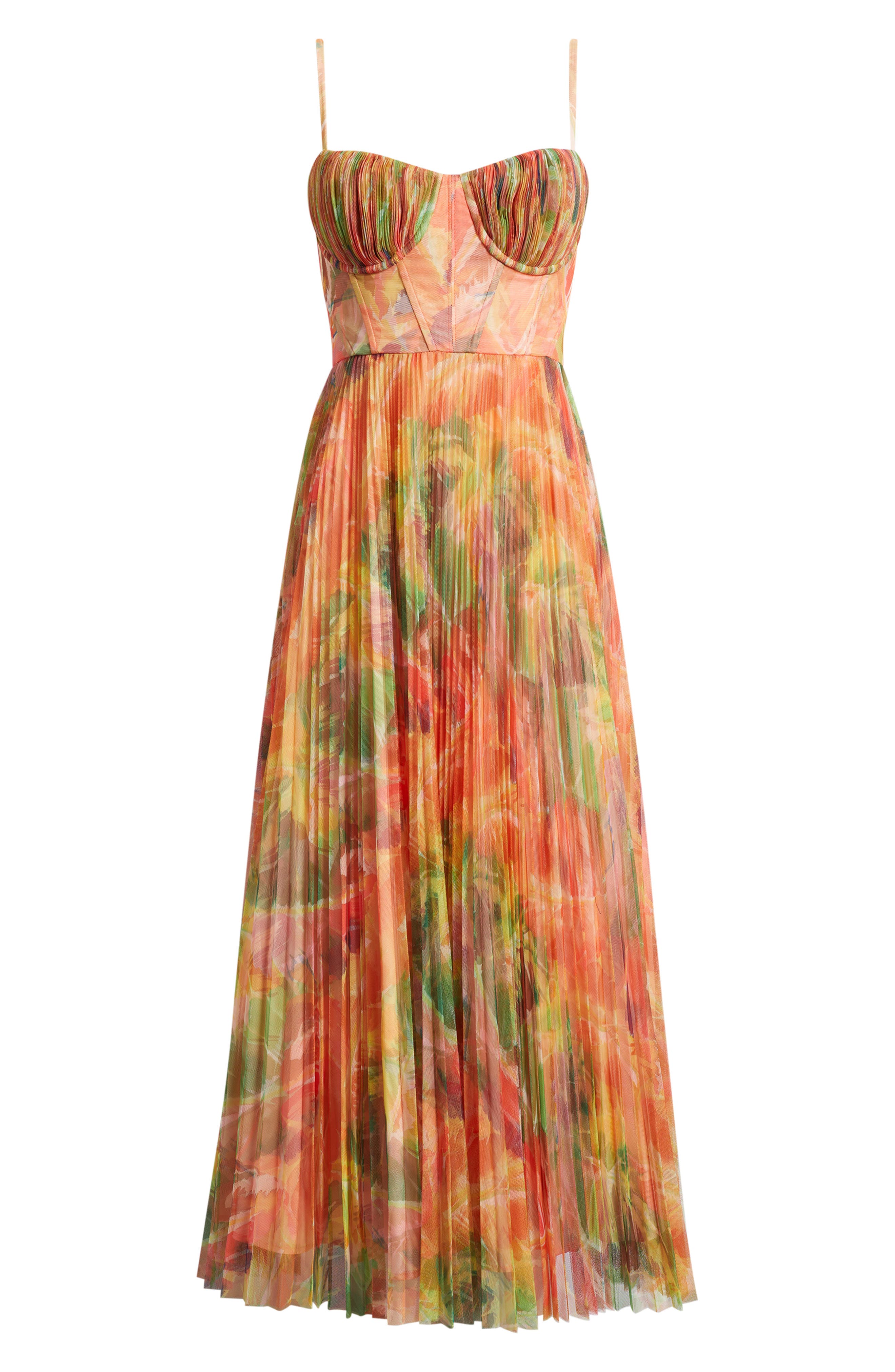 pleated cocktail dress hutch Hutch Amara Corset Pleated Tulle Fit & Flare Midi Dress