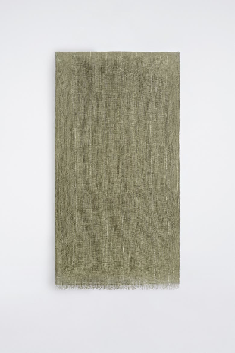 Fringed Linen Scarf, Main, color, KHAKI / STRIPED