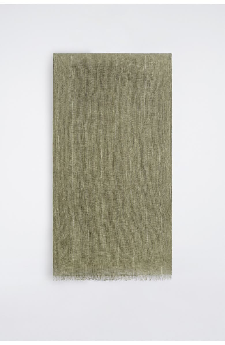 COS Fringed Linen Scarf, Main, color, Khaki / Striped