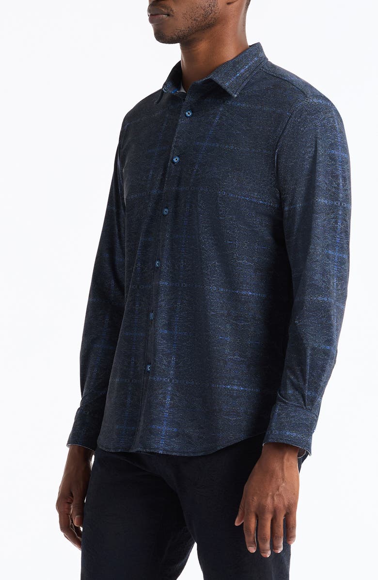 Robert Graham Irving Classic Fit Plaid Knit Button-Up Shirt, Alternate, color, Navy
