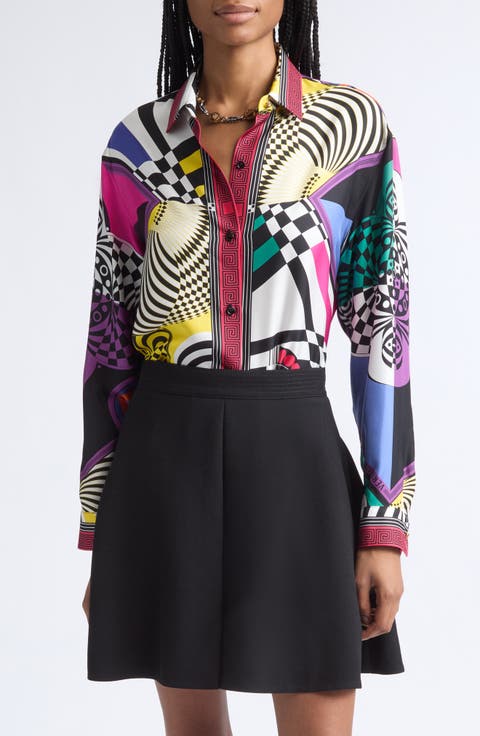 Teatro Print Silk Foulard Button-Up Shirt